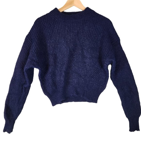 Reformation Sweaters - Reformation Cropped Crewneck Sweater Women's XS Blue Alpaca Ribbed